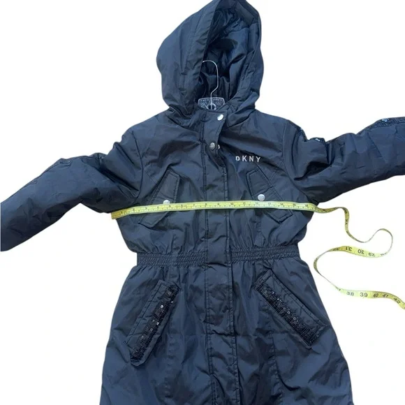 DKNY Girls Winter Puffer Rhinestone Detail Hooded Jacket Black Small (7/8 )